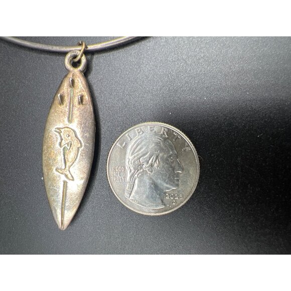 Vtg Surfboard Pendant Necklace Abalone Shell Moon Star Dolphin 15" Torque - Picture 4 of 5